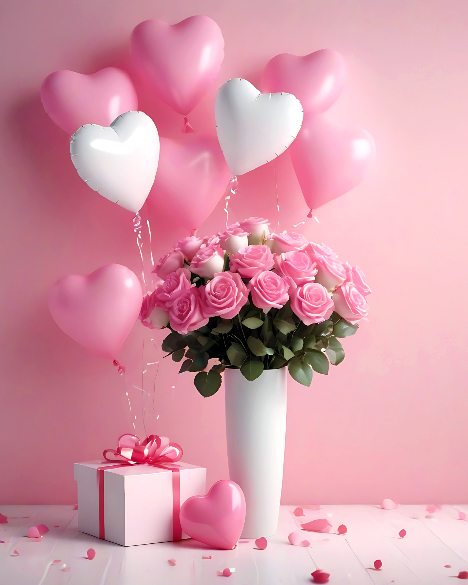 Ballons + Blumen (Ballonstrauß mit frischen Blumen)